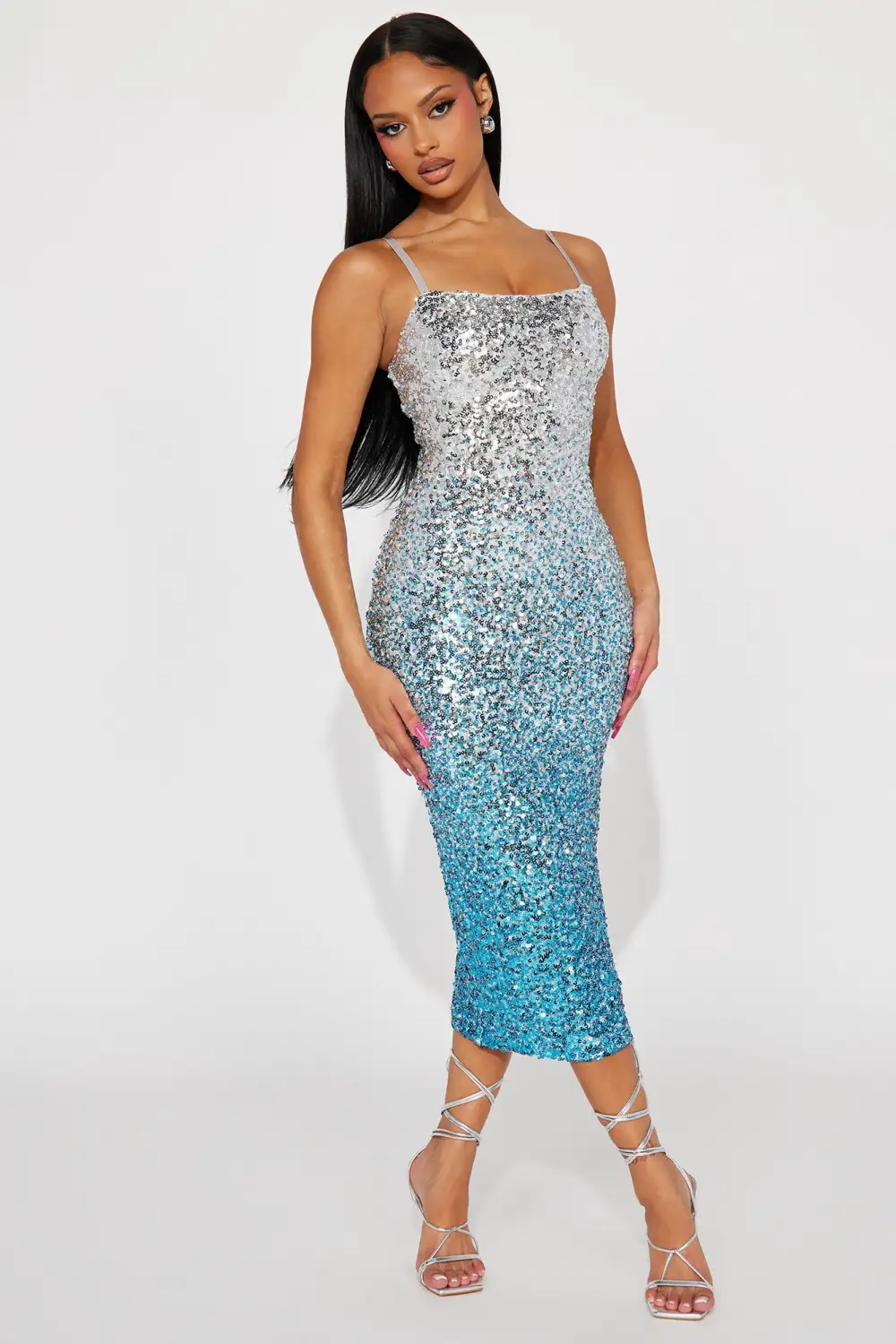 Hailey Ombre Sequin Maxi Dress - Blue/combo