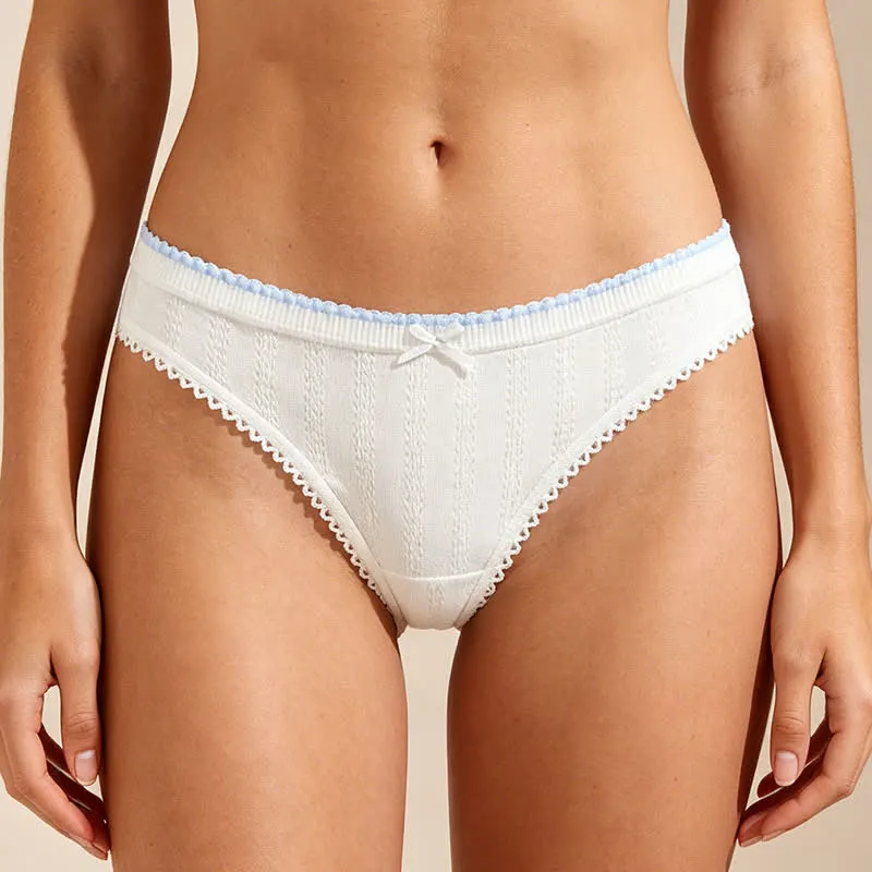 Plus Size Low Rise Lace Trim Breathable Thong Panty
