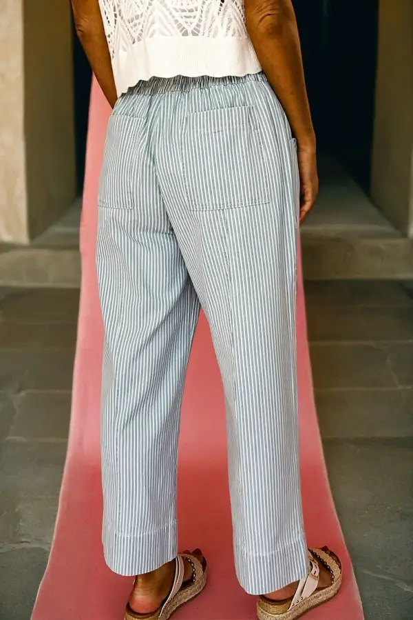 Stripe Mid Rise Drawstring Waist Jeans