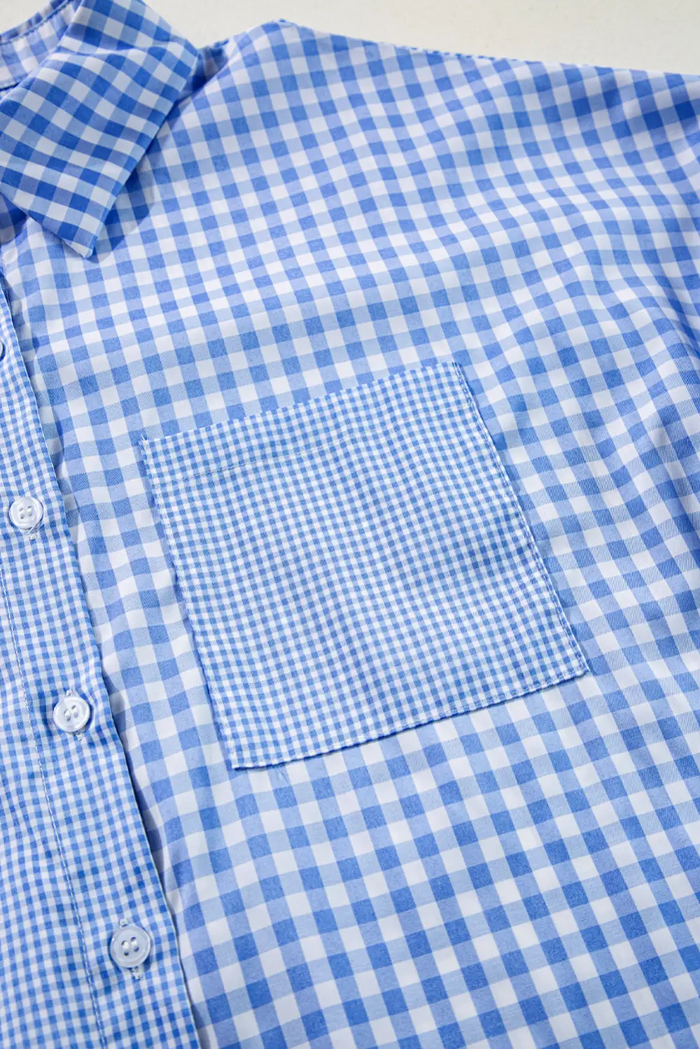 Sky Blue Stripe Plaid Patchwork Button Up Long Sleeve Shirt