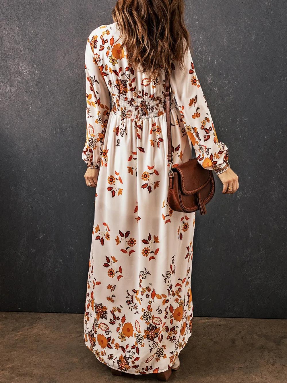 Floral V-Neck Long Sleeve Maxi Dress