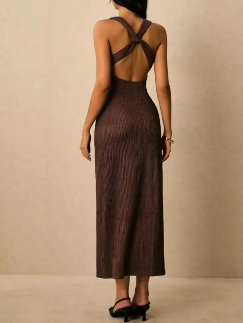 Ribbed Knit Sleeveless Midi Dress