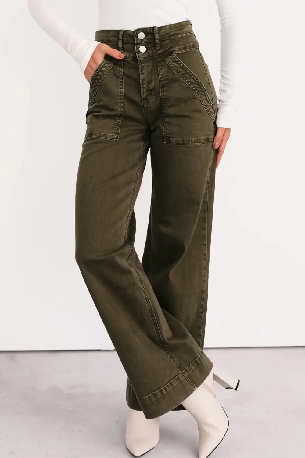 Double Waistband Loose Straight Jeans
