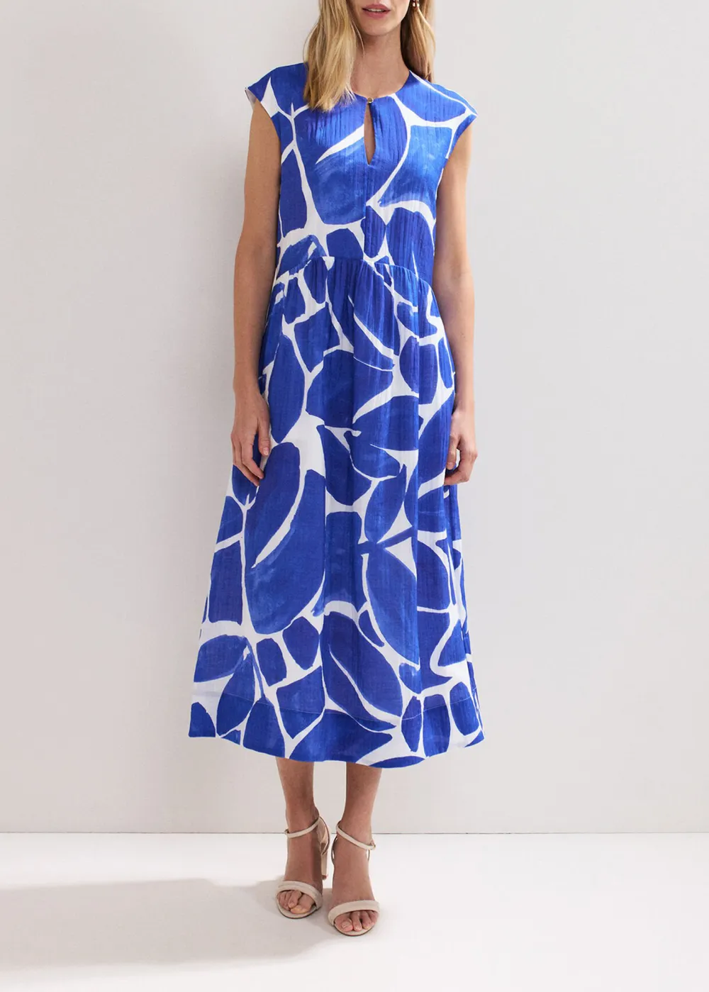 Loose Casual Hollow Blue Printed Long Dress