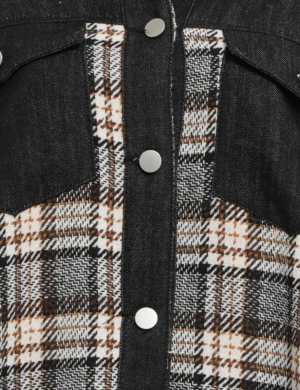 Plaid Patchwork Button Down Denim Jacket