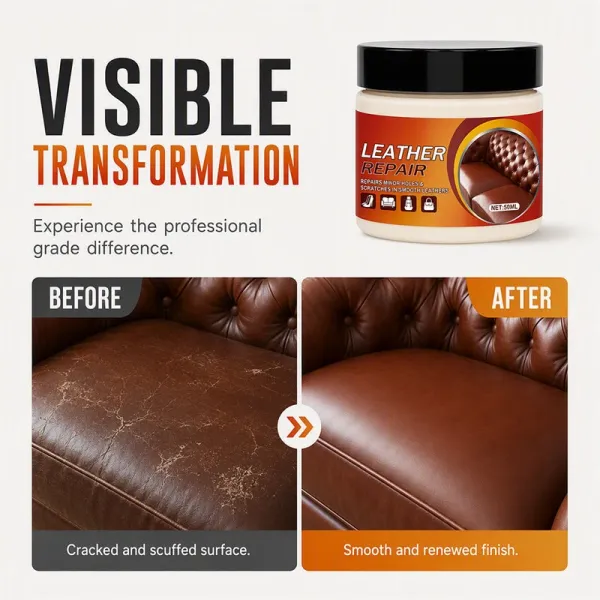 Multi‑Functional Leather Scratch Repair Cream‑Professional Seamless Leather Restorer, Texture Restoration Balm for Sofa, Car Seats, Bags & Shoes