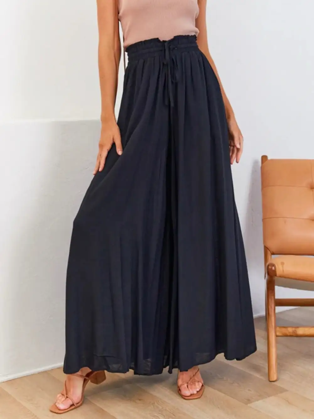 Easy Fit High Waist Wide Leg Pants