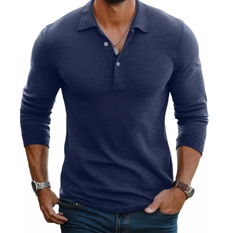 Refined Long Sleeve Collared Knit Cotton Shirt