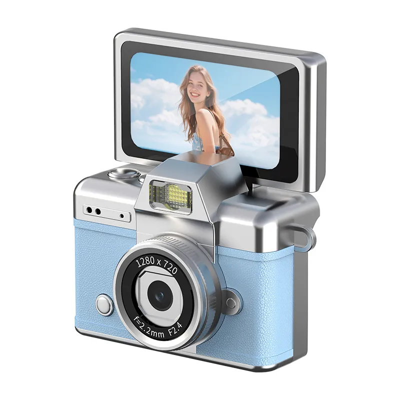 Retro Thumb Flip Screen Mini Camera for Cross-border Students, Portable HD CCD Digital Camera for Photos & Videos, Neck Strap Design