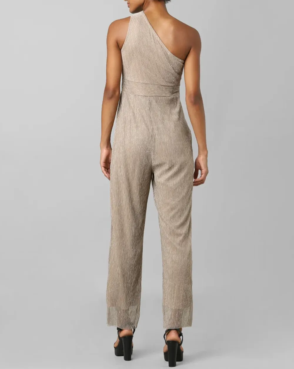 Beige One-Shoulder Jumpsuit