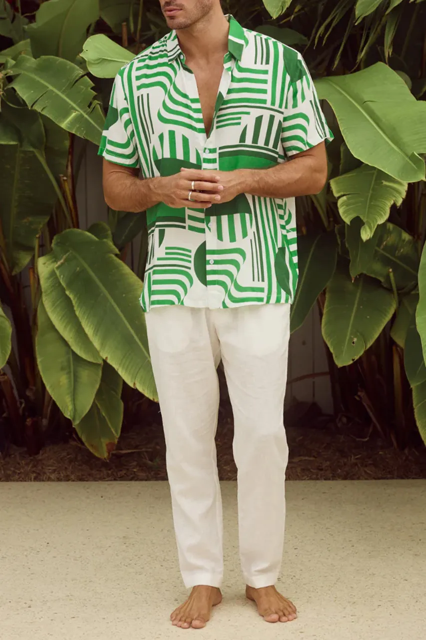 GEOMETRIC PRINT GREEN MASON SHIRT