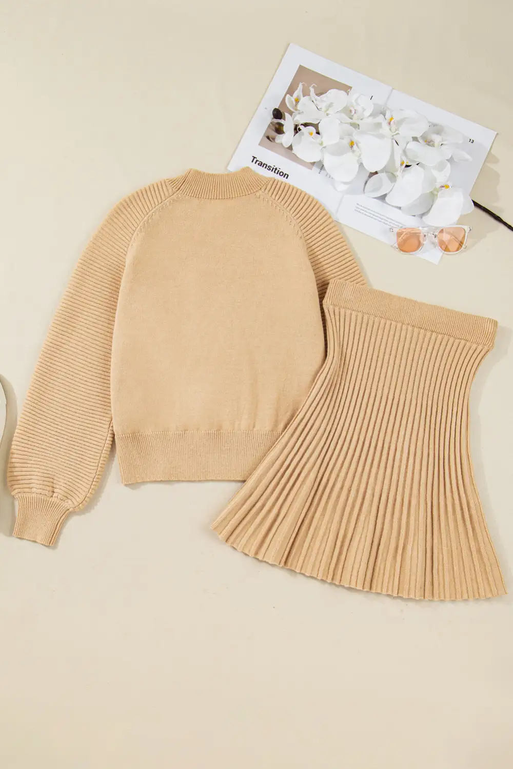 Plain Neck Puff Sleeve Detail Sweater