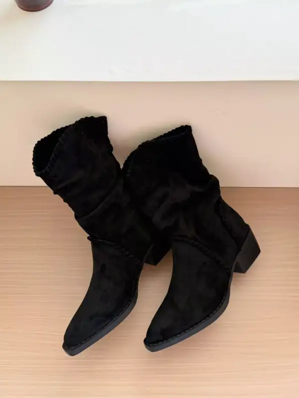 Printed Street Pointed-Toe Block-Heel Boots