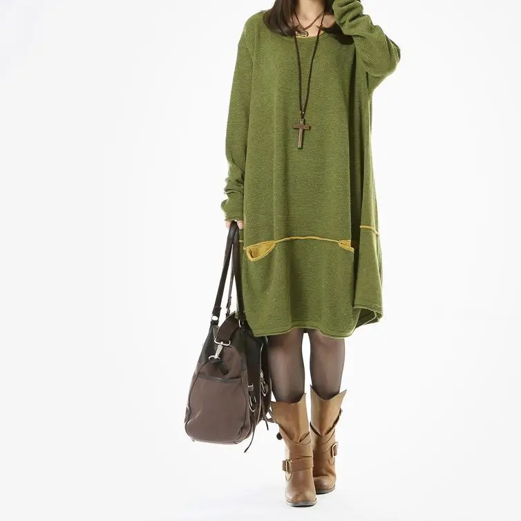 Green Sweaters Plus Size Knit Dresses