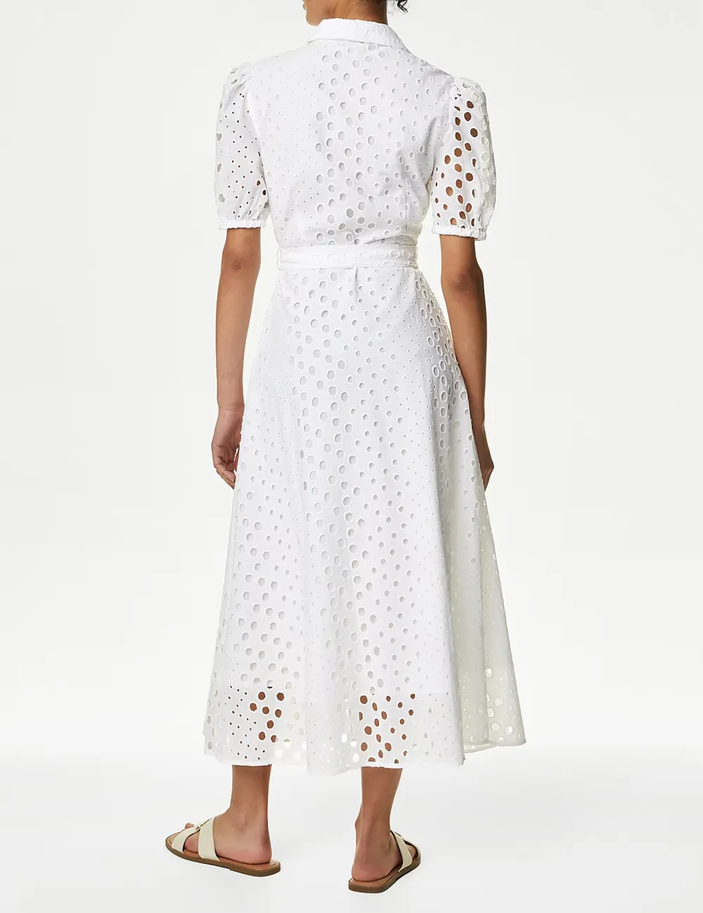 Pure Cotton Broderie Midi Shirt Dress