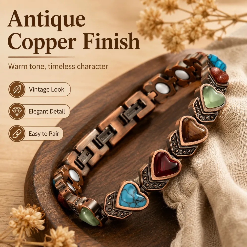 🔥🎁Copper Bracelet for Women, Pure Copper Magnetic Bracelets, Natural Unique Gemstone