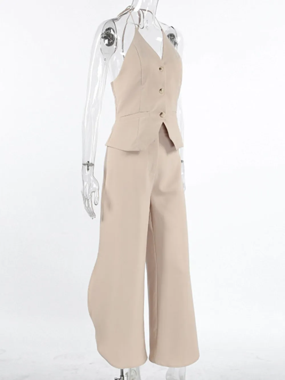 Classic Wide Leg Halter Jumpsuit
