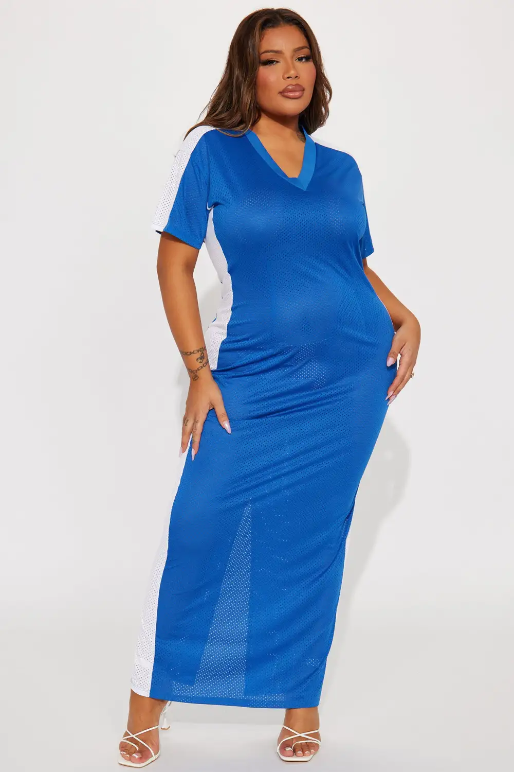 Game Day Jersey Maxi Dress - Royal/combo