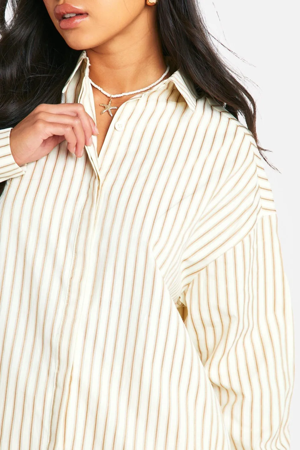Lapel Cotton Skin-friendly Breathable Striped Loose Ladies Shirt
