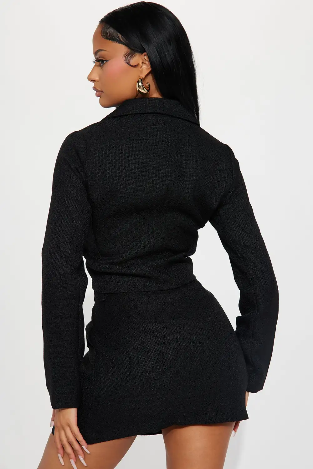 Clocked Out Tweed Skirt Set - Black