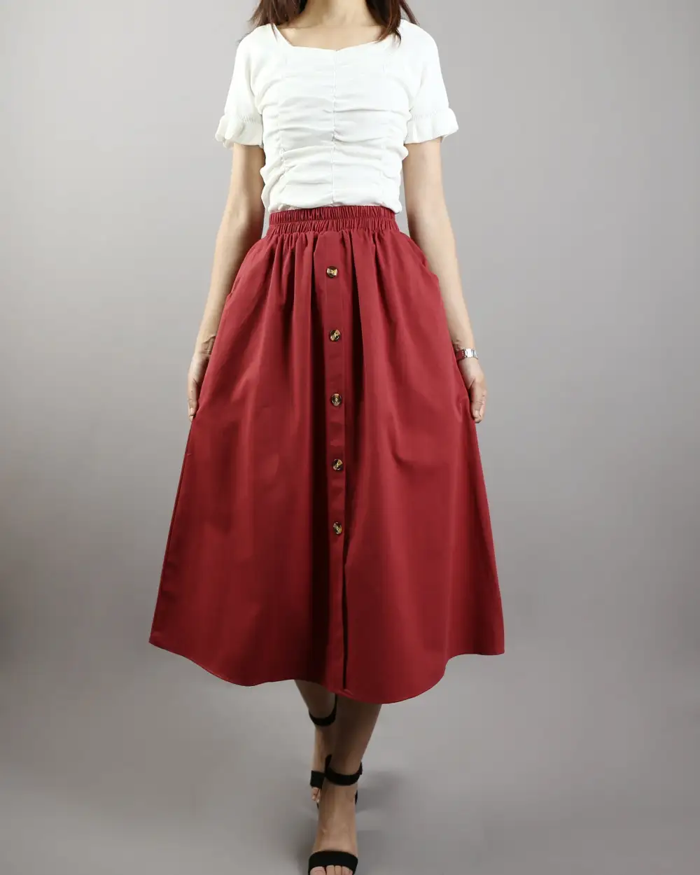 Relaxed Pocketed Linen A Line Midi Skirt