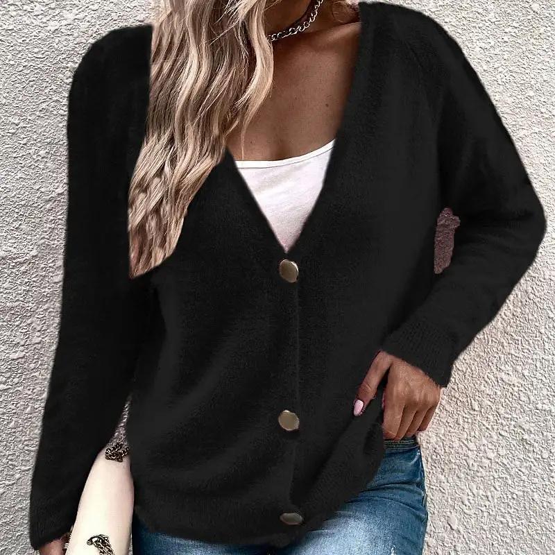 Women's V-Neck Button Cardigan Sweater in 6 Colors S-L