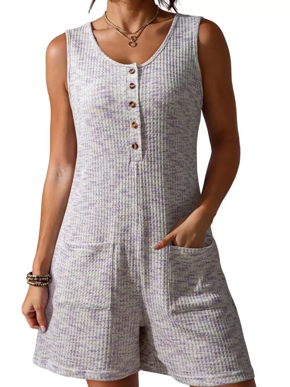Button Front Sleeveless Romper