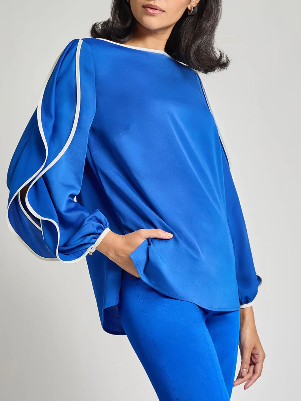 Sleeve Slit Boat Collar Shirt