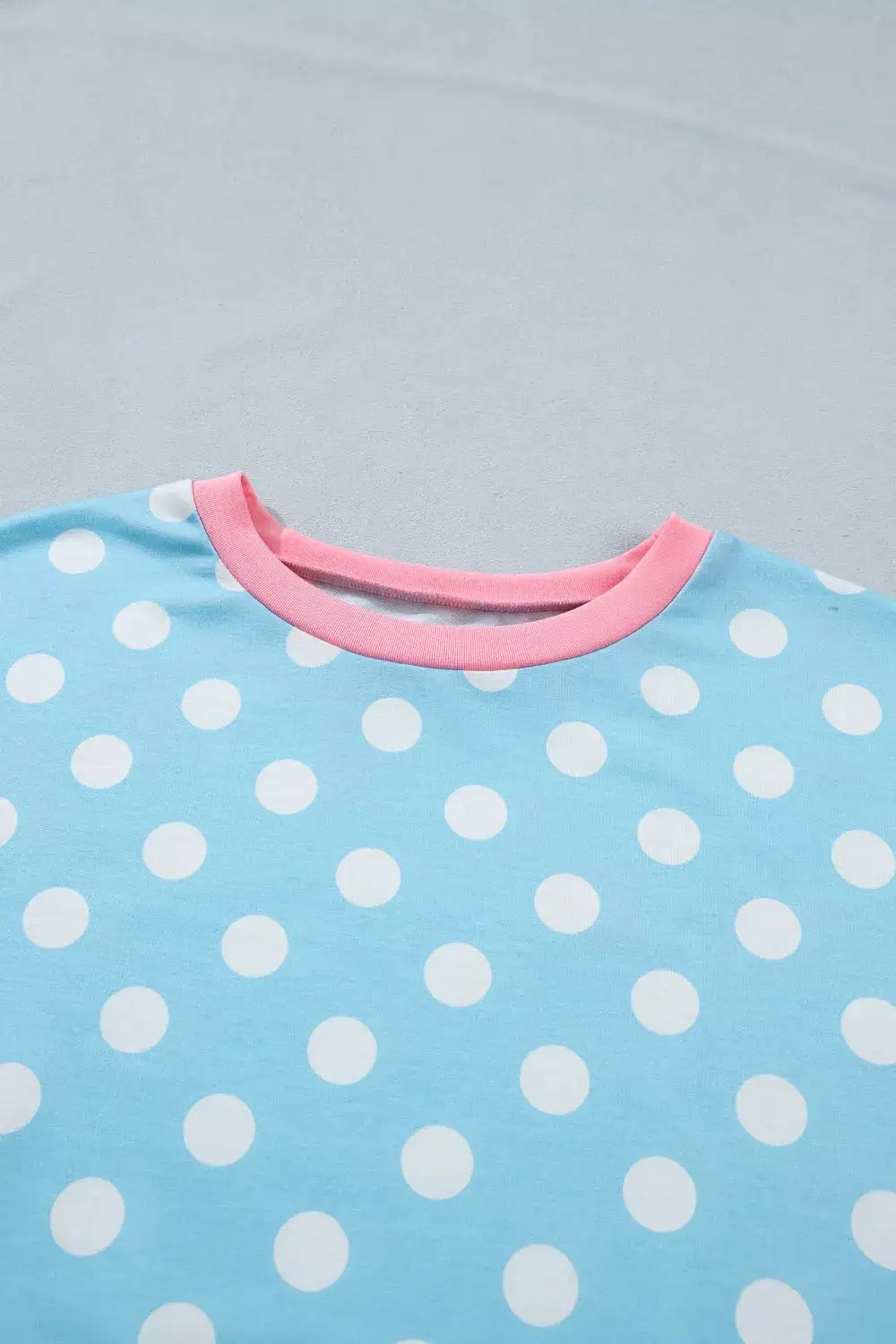 Polka Dot Contrast Trim Top Drawstring Shorts Set