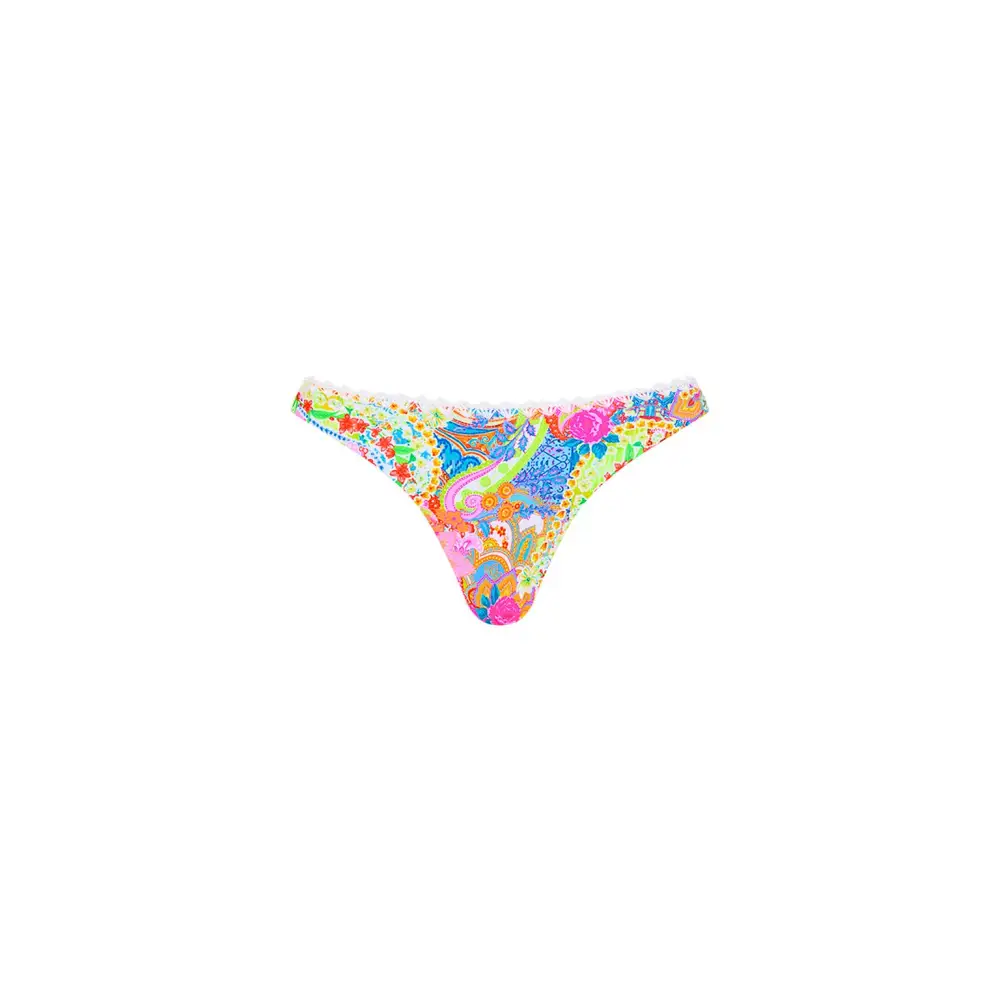 Blue Centered Multicolored Thong Bikini Bottom