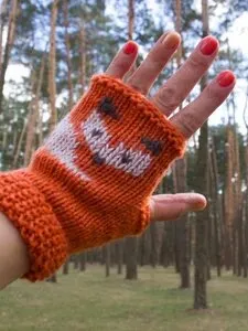 Fox Pattern Knitted Half Finger Gloves Animal Wrist Cover Party Holiday Christmas Decorations