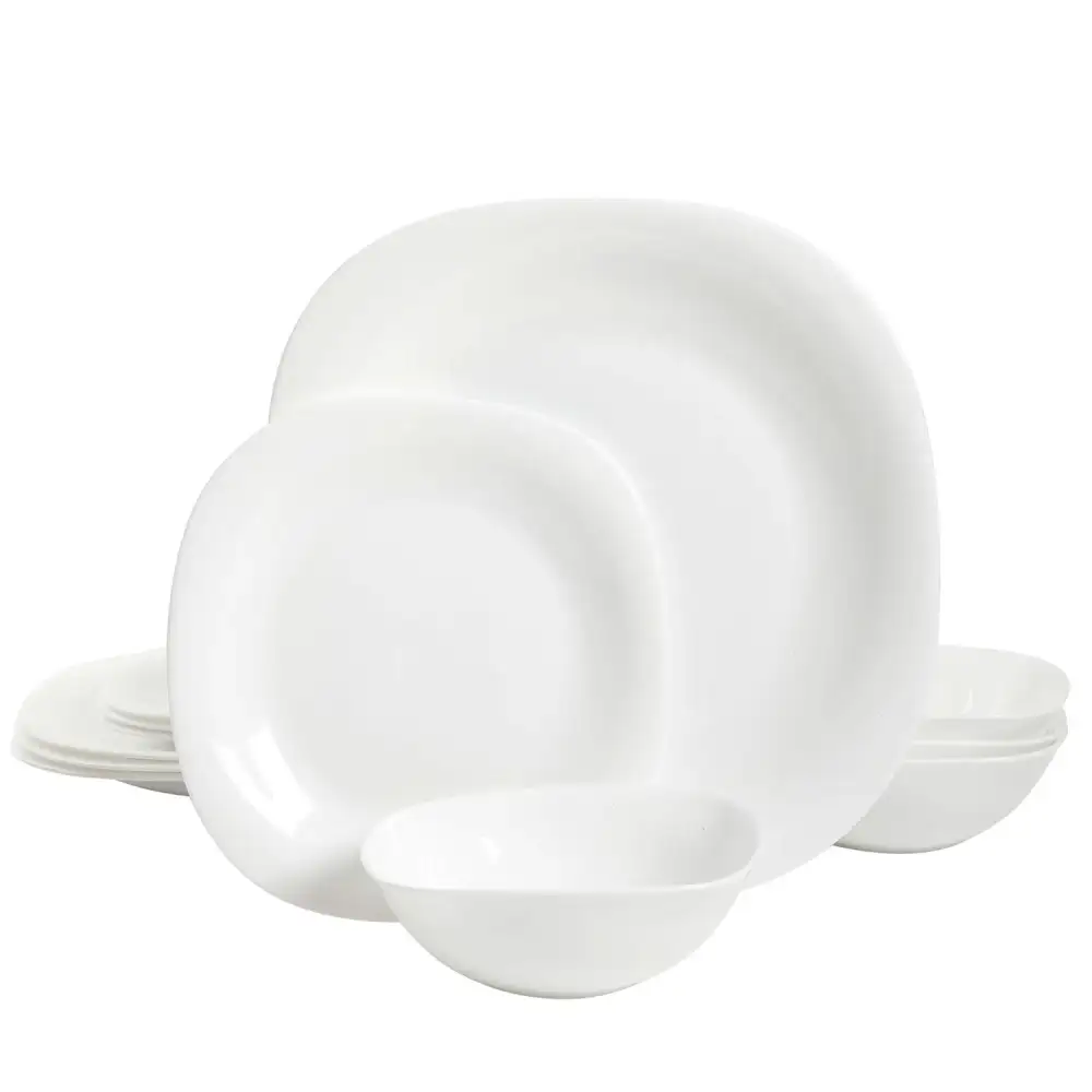 (Store Closing Sale) 12 PC Tempered Opal Glass Dinnerware Set