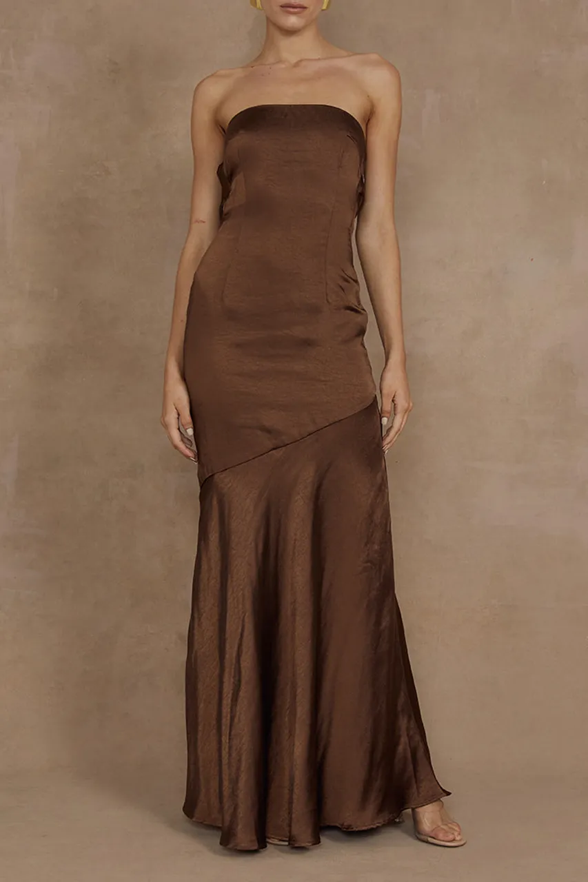 Brown Tube Top Maxi Dress