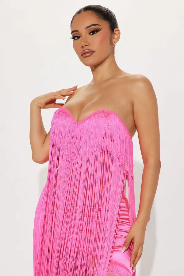 Farrah Fringe Mini Dress - Pink