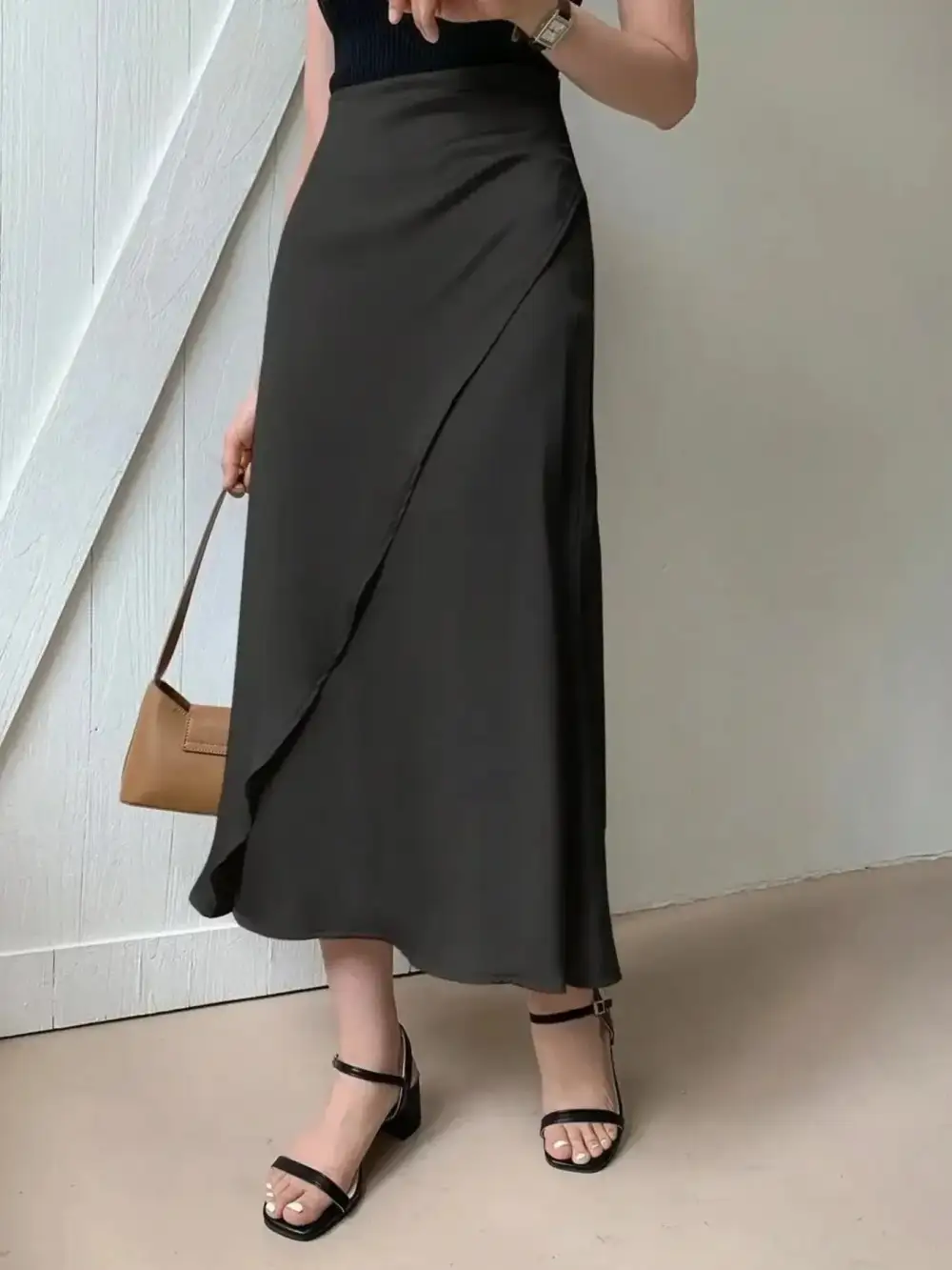 Asymmetric Wrap Midi Skirt