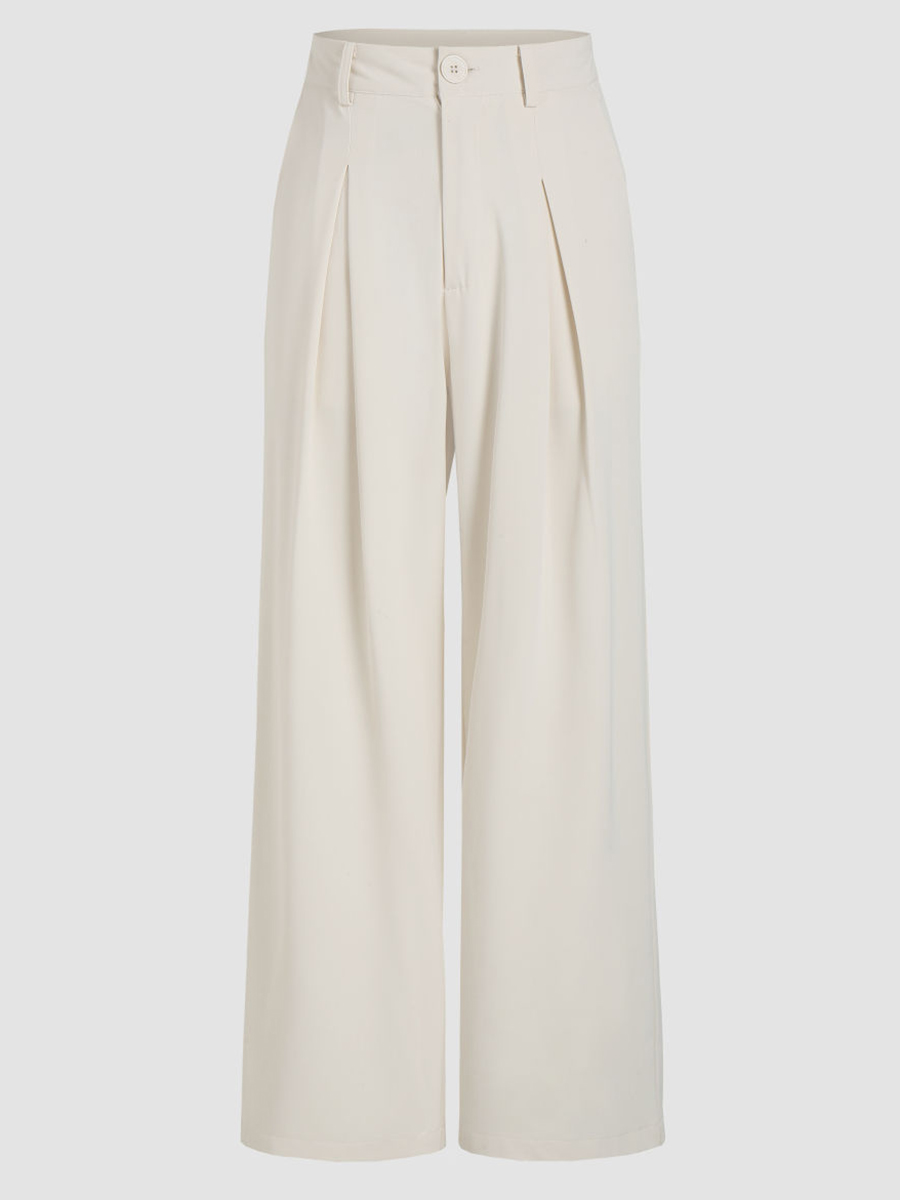 Milk Tea Pleated Wide Leg Trousers