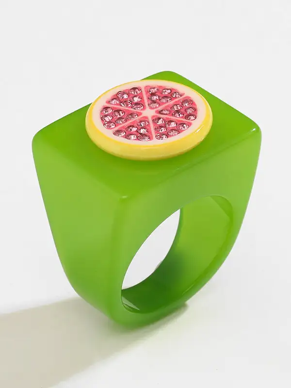 Geometric Fruit Motif Rhinestone Ring