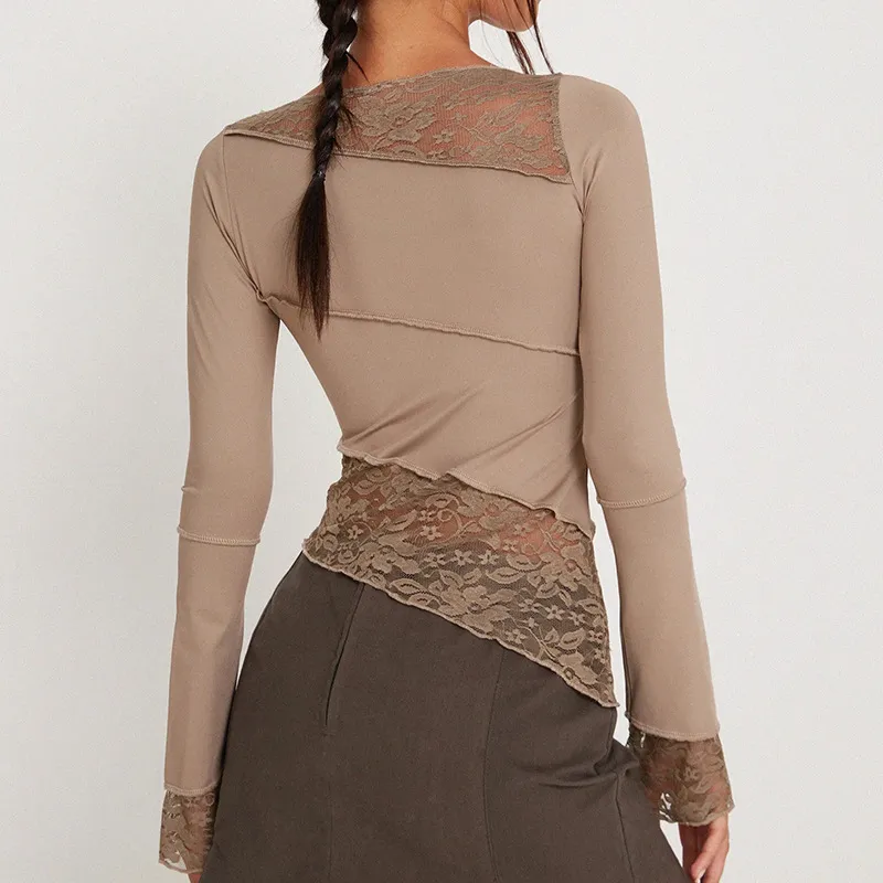 Essential Sheer Patchwork Long Sleeve Top
