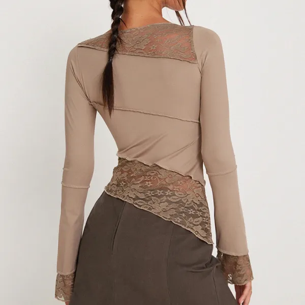 Essential Sheer Patchwork Long Sleeve Top