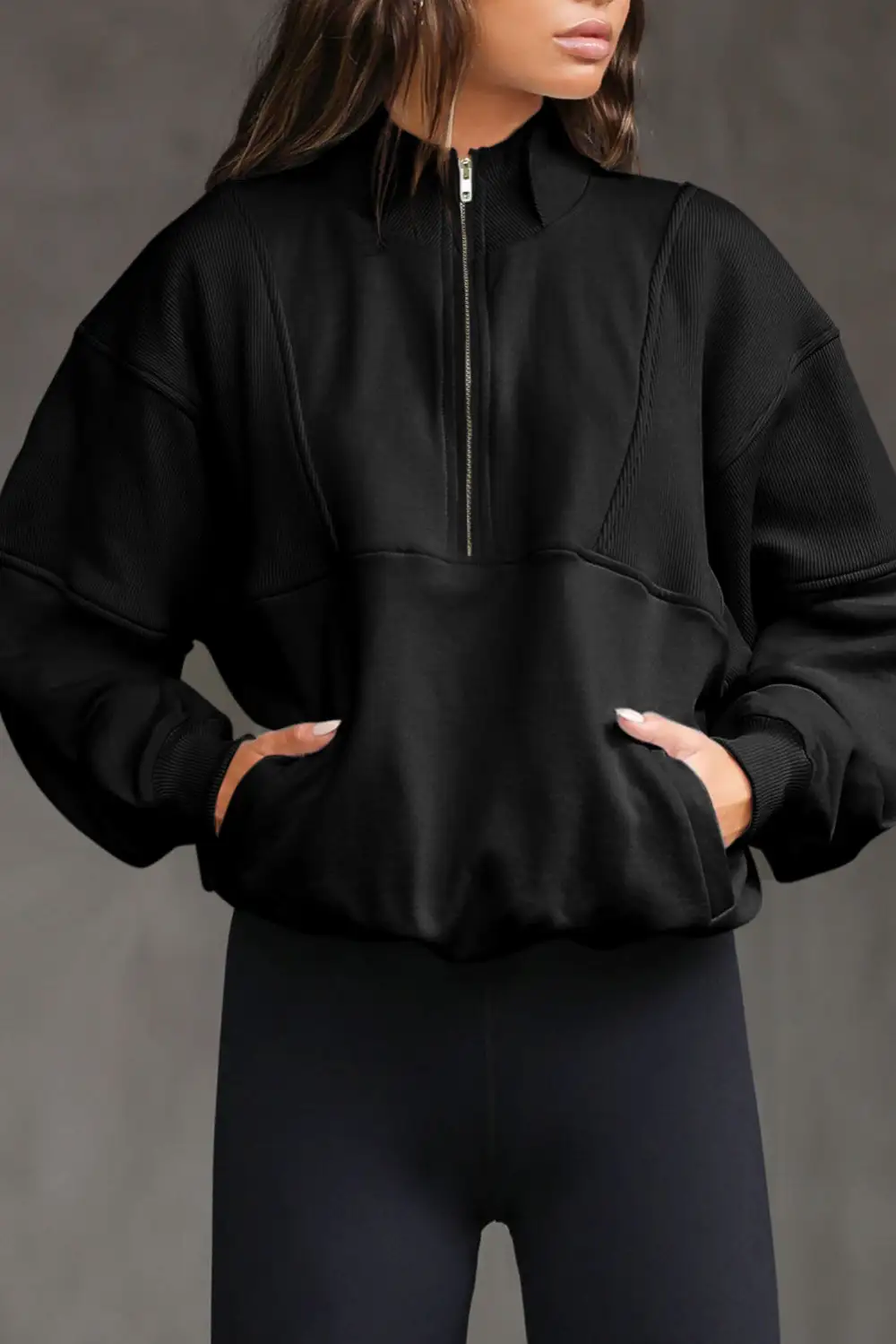 Zip Detail Exposed Seam Zip Pullover Sweatshirt