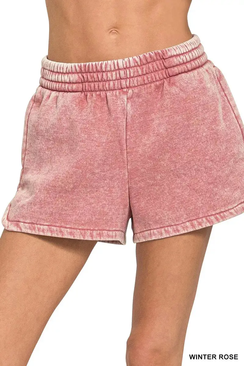 Everyday Acid Washed Elastic Waistband Dolphin Shorts