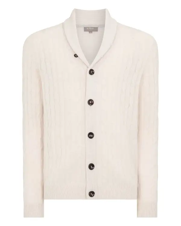 Men's Garrick Shawl Cable Cashmere Cardigan Frost White