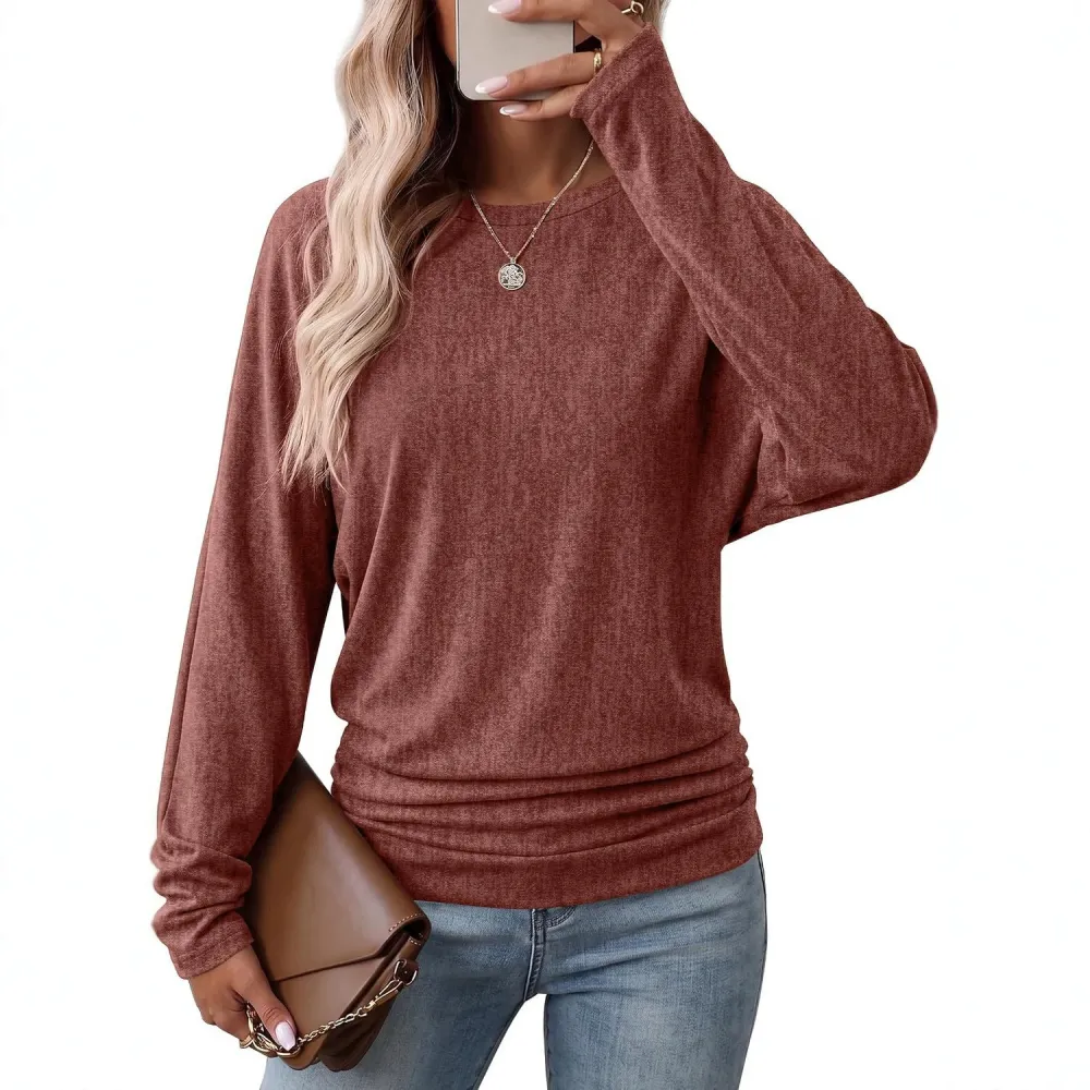 Women's Long Sleeve Ruffle Blouse, Fall Top, Lightweight Sweater