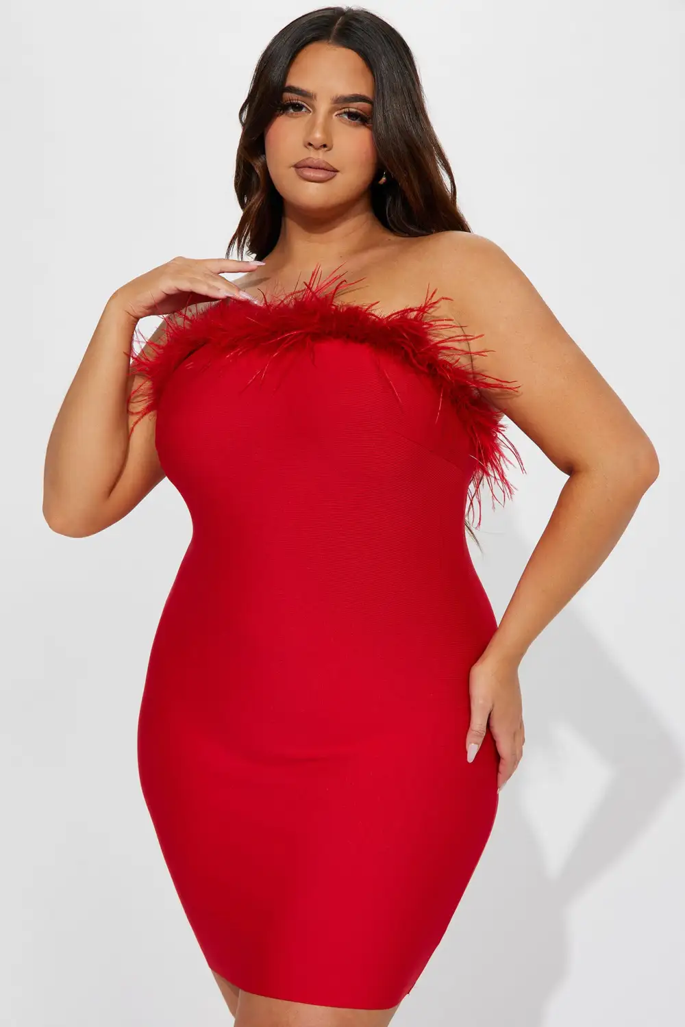 Amber Feather Mini Dress - Red