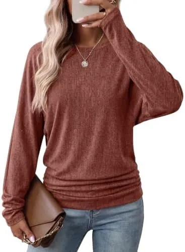 Women's Long Sleeve Ruffle Blouse, Fall Top, Lightweight Sweater