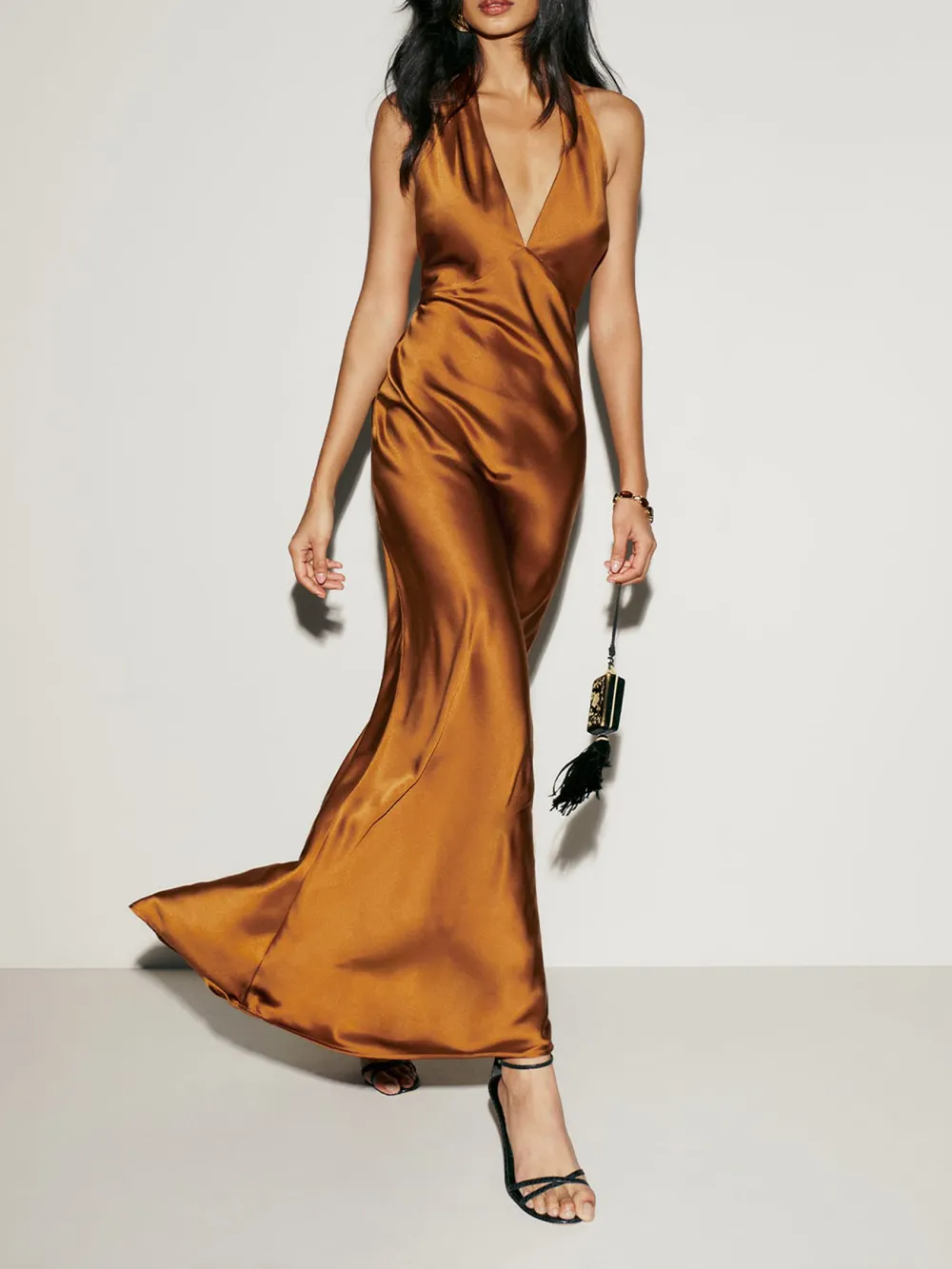 Halter Neck Satin Maxi Dress