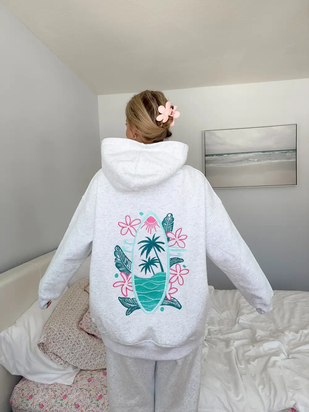 Surfing the Waves Embroider Hoodie