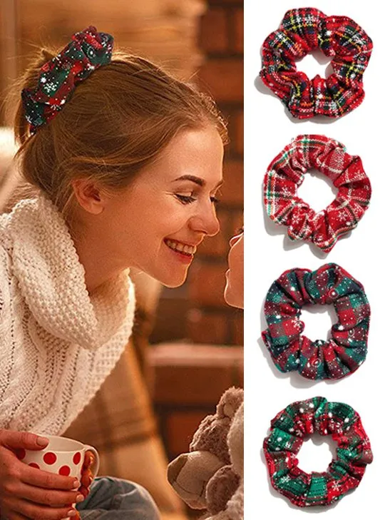 Christmas Snowflake Plaid Large Hair Tie Christmas Hair Rope Elastic