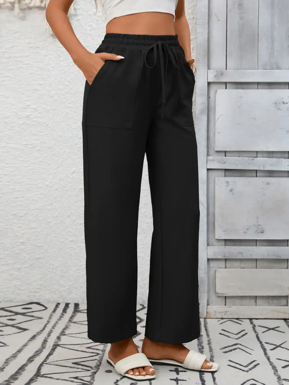 Everyday Casual Drawstring Wide Leg Pants