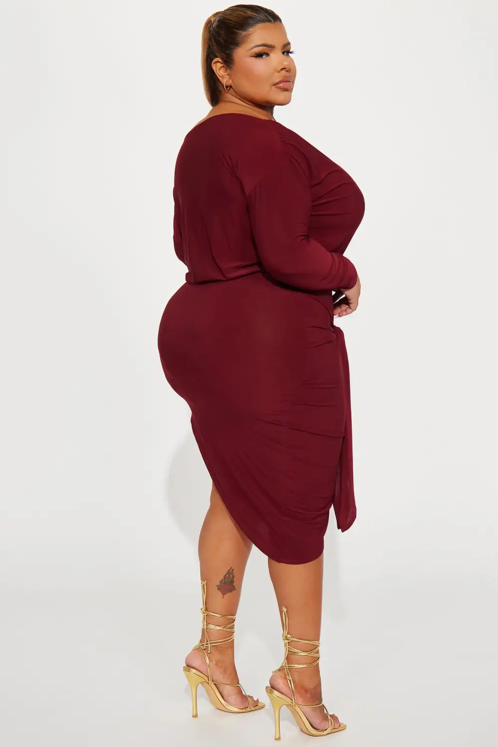 Karen Tied Up Midi Dress - Burgundy